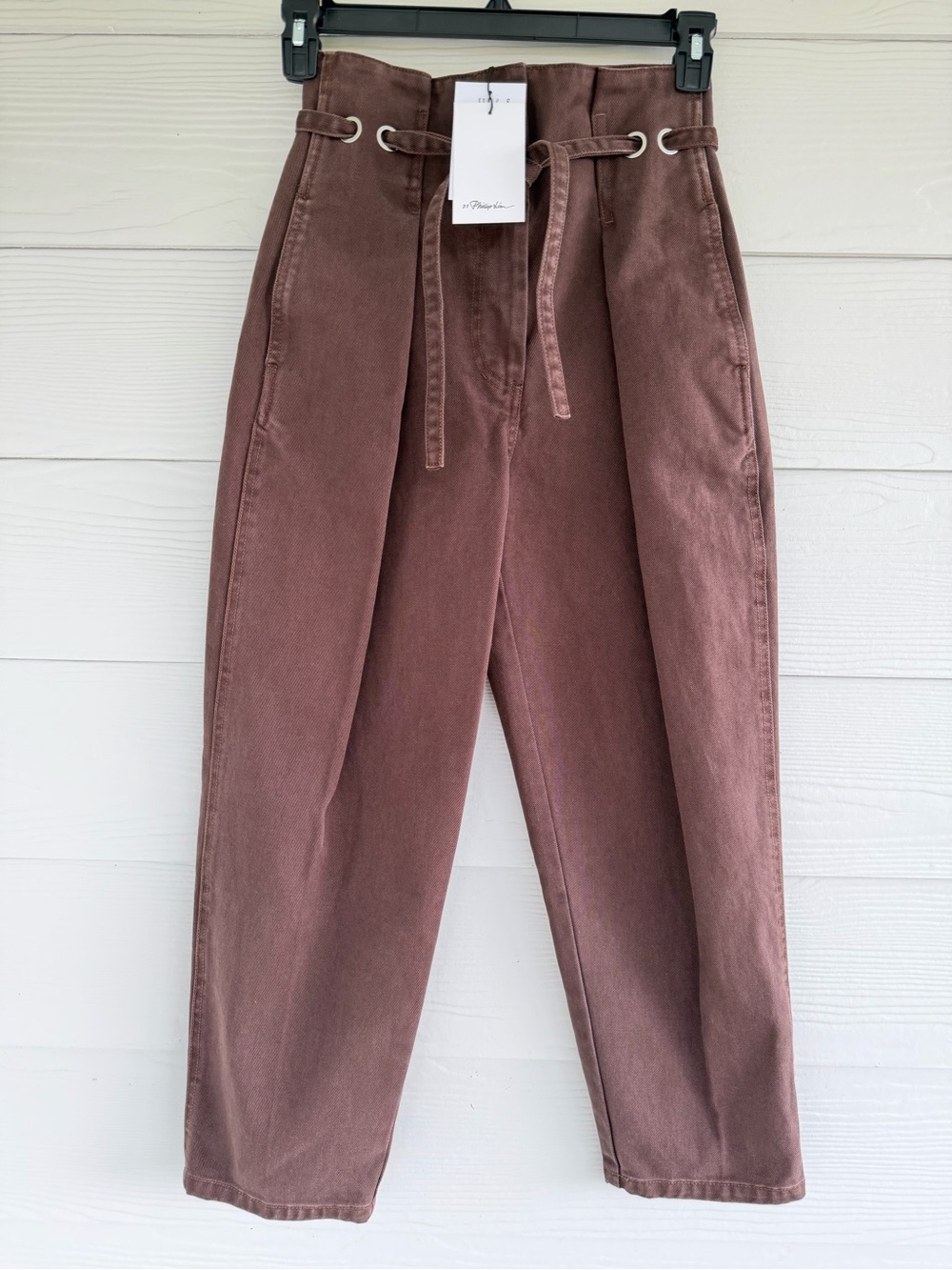 3.1 Phillip Lim Belted Origami Jeans Size 00 Brown High Rise Wide Leg NWT